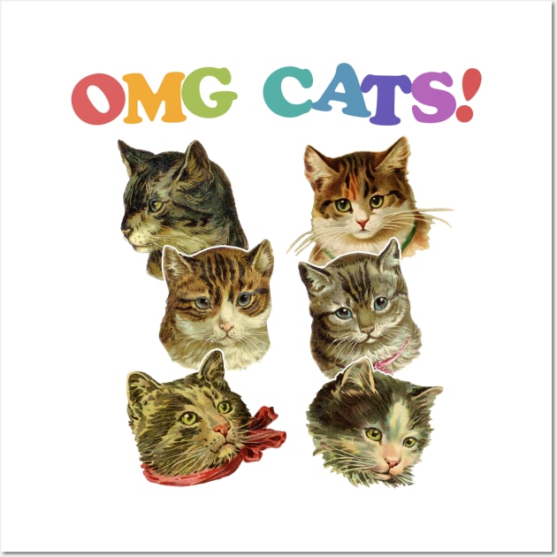 OMG Cats! Cat Lover Retro Design Wall Art by DankFutura